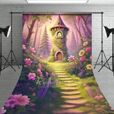 Aperturee - Aperturee Cozy Tower Pink Floral Trees Sweep Photo Backdrop